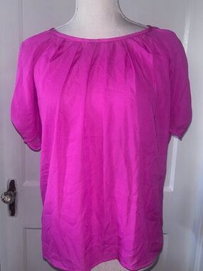 Women's Fuchsia Short-Sleeve Pleated Blouse size medium by cynthia rowley